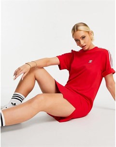 Красное платье футболка с тремя полосками adicolour Adidas originals