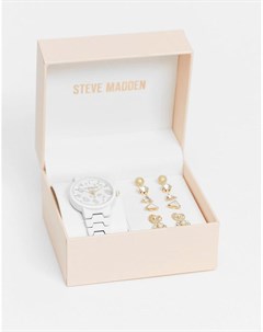 Набор из часов с леопардовым циферблатом и шести пар сережек серебристого и золотистого цветов Steve madden