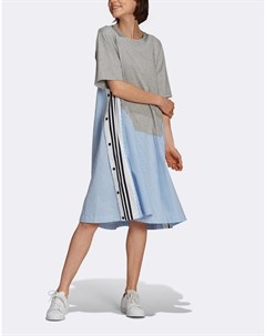 Серое трикотажное платье футболка из саржи в тонкую полоску x Dry Clean Only Adidas originals