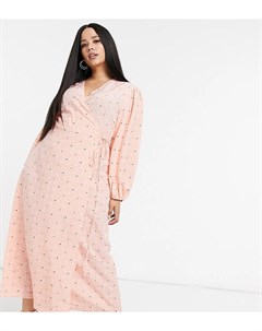 Розовое платье макси с запахом и цветочным принтом Glamorous curve