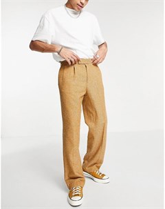 Желтые брюки с широкими штанинами из ткани с добавлением шерсти с узором в елочку Asos design