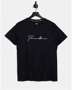 Черная футболка с большим логотипом подписью Threadbare