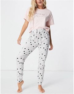 Пижамный комплект с джоггерами розового цвета с надписью This Girl Has Goals New look