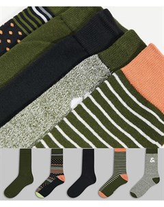 Набор из 5 пар носков цвета хаки Jack & jones