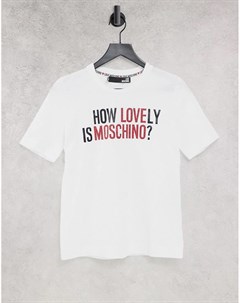 Белая футболка с логотипом и принтом How Lovely Love moschino