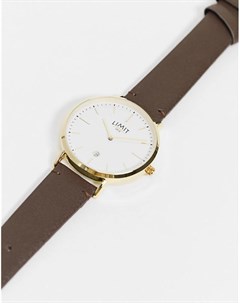 Мужские часы в стиле унисекс с коричневым ремешком из искусственной кожи и белым циферблатом Limit