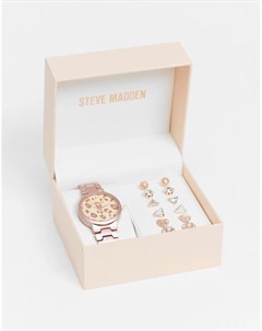 Набор из часов с леопардовым циферблатом и шести пар сережек цвета розового золота Steve madden