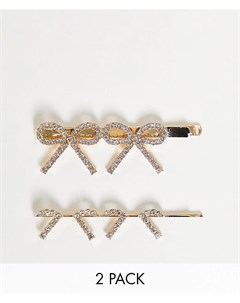 Набор из 2 золотистых заколок для волос с бантиками со стразами Asos design