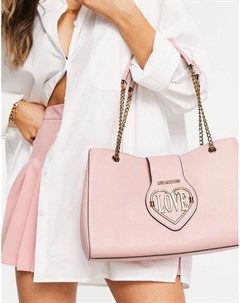Розовая сумка тоут с цепочкой Love moschino