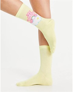 Высокие носки лимонного цвета в рубчик с мишками Care Bears Asos design