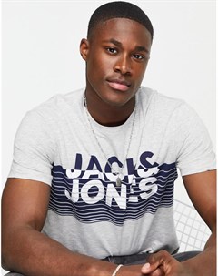 Светло серая меланжевая футболка с крупным логотипом Jack & jones