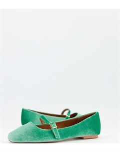 Зеленые бархатные балетки в стиле Мэри Джейн для широкой стопы Lolly Asos design