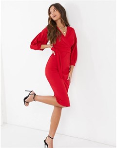Красное платье миди с пышными рукавами Femme Luxe Femme luxe