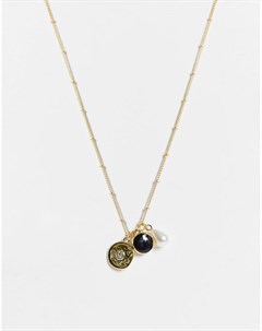 Ожерелье цепочка с подвесками в виде искусственного жемчуга и камнями Designb london