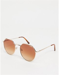 Солнцезащитные очки шестиугольной формы в золотистой оправе Vero moda