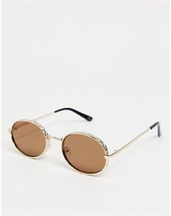 Овальные солнцезащитные очки в золотистой оправе с декоративной отделкой Asos design