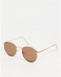 Солнцезащитные очки в стиле ретро в круглой оправе цвета розового золота Vero moda
