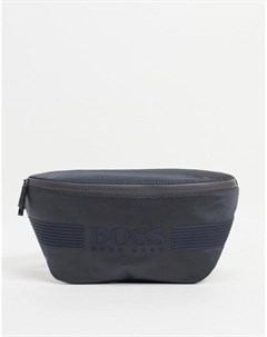 Серая сумка кошелек на пояс с большим логотипом Pixel Boss
