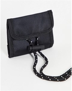 Черный кожаный бумажник с ремешком на шею Asos design