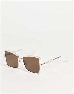 Гламурные солнцезащитные очки с большой угловатой оправой кремового цвета River island