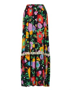 Черная юбка с цветочным принтом и кружевом Gucci