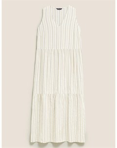 Многоярусное платье миди в полоску с V образным вырезом Marks Spencer Marks & spencer