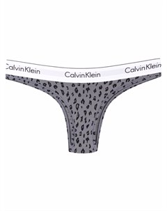 Трусы стринги с леопардовым принтом и логотипом Calvin klein