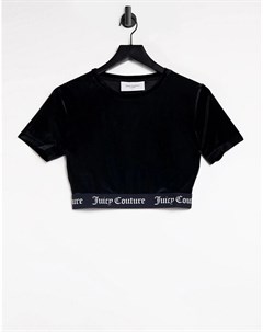 Черная укороченная футболка для дома с логотипом по нижнему краю Juicy couture