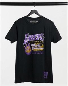 Черная футболка с принтом LA Lakers 16х World Champions NBA Mitchell and ness