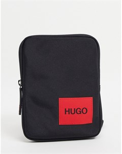 Черная мини сумка через плечо с контрастным прямоугольным логотипом Ethon Hugo