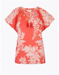 Блузка с коротким рукавом из чистого хлопка с цветочным принтом Marks Spencer Marks & spencer