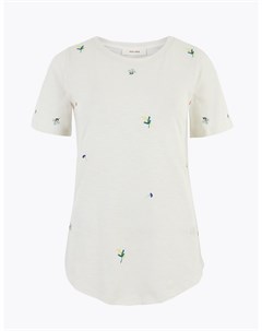 Вышитая футболка в мелкий цветочек из чистого хлопка Marks Spencer Marks & spencer