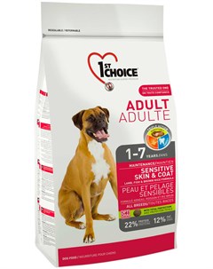 Dog Adult All Breeds Sensitive Skin Coat для взрослых собак всех пород при аллергии с ягненком рыбой 1st choice