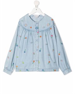 Джинсовая рубашка с цветочной вышивкой Stella mccartney kids