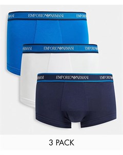 Набор из 3 боксеров брифов голубого белого и темно синего цвета с логотипом на поясе Emporio armani bodywear