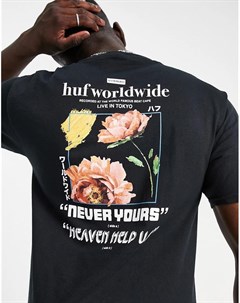 Черная футболка с принтом Never yours Huf