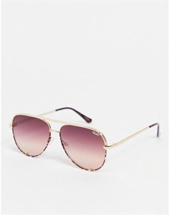 Женские солнцезащитные маленькие очки авиаторы в розовые оправе Quay High Key Mini Quay australia