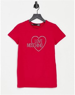 Красная футболка с логотипом и стразами Love moschino