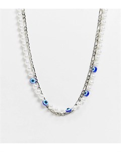 Серебристое ожерелье в несколько рядов с искусственным жемчугом и декоративными бусинами глазками In Reclaimed vintage