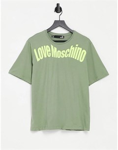 Зеленая футболка с изогнутым логотипом Love moschino