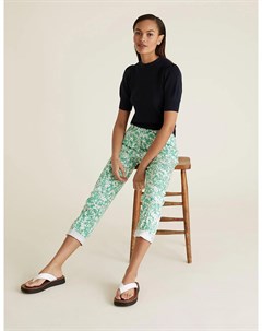 Узкие брюки длиной 7 8 из хлопка с цветочным принтом Marks Spencer Marks & spencer