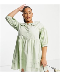 Шалфейно зеленое платье мини с воротником и пуговицами спереди Influence plus