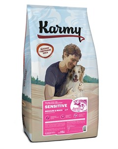 Сухой корм для собак с лососем для средних и крупных пород с чувствительным пищеварением 15 кг Karmy