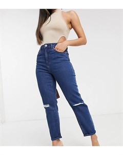 Синие узкие джинсы в винтажном стиле с завышенной талией и рваной отделкой ASOS DESIGN Petite Farlei Asos petite