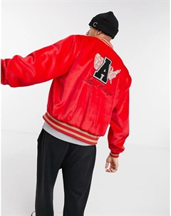 Красная университетская куртка из искусственного меха с логотипом ASOS Actual Asos design