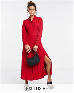 Красное платье с длинными рукавами и разрезом сбоку Claudette Ghost