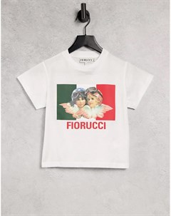 Белая свободная футболка с логотипом и двумя ангелами гонщиками Fiorucci