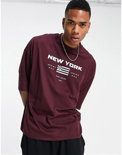 Бордовая футболка в стиле oversized с принтом New York Asos design