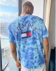 Синяя футболка свободного кроя в стиле тай дай с принтом в виде флага и логотипа из лимитированной к Tommy jeans