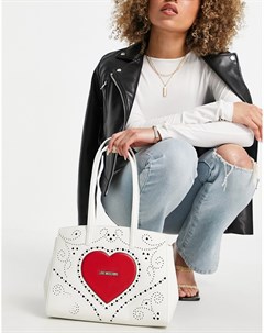 Белая сумка тоут с большим логотипом сердцем Love moschino